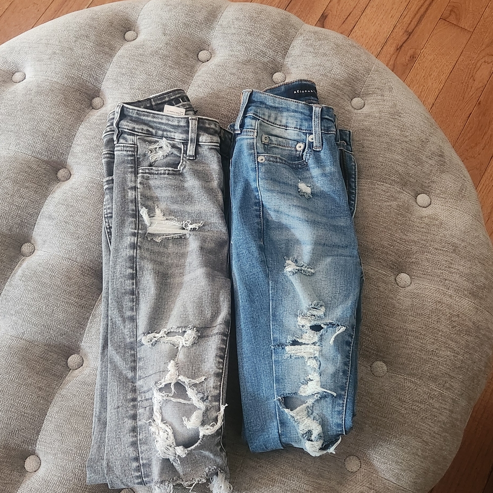 American Eagle Outfitters Distressed Gray and Blue Boyfriend Jeans
